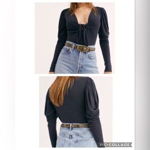 Free People Tie Knot Puff Shoulders Long Sleeve Top